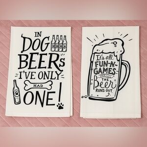 🍺 Set of 2 Primitives by Kathy Funny Beer Themed Dish Towels 🐾